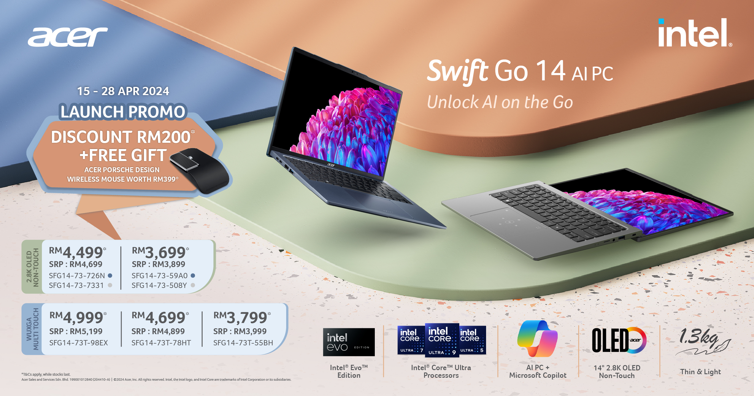 Acer Swift Go 14 OLED Thin & Light Laptop 14-inch 2.8K 90Hz