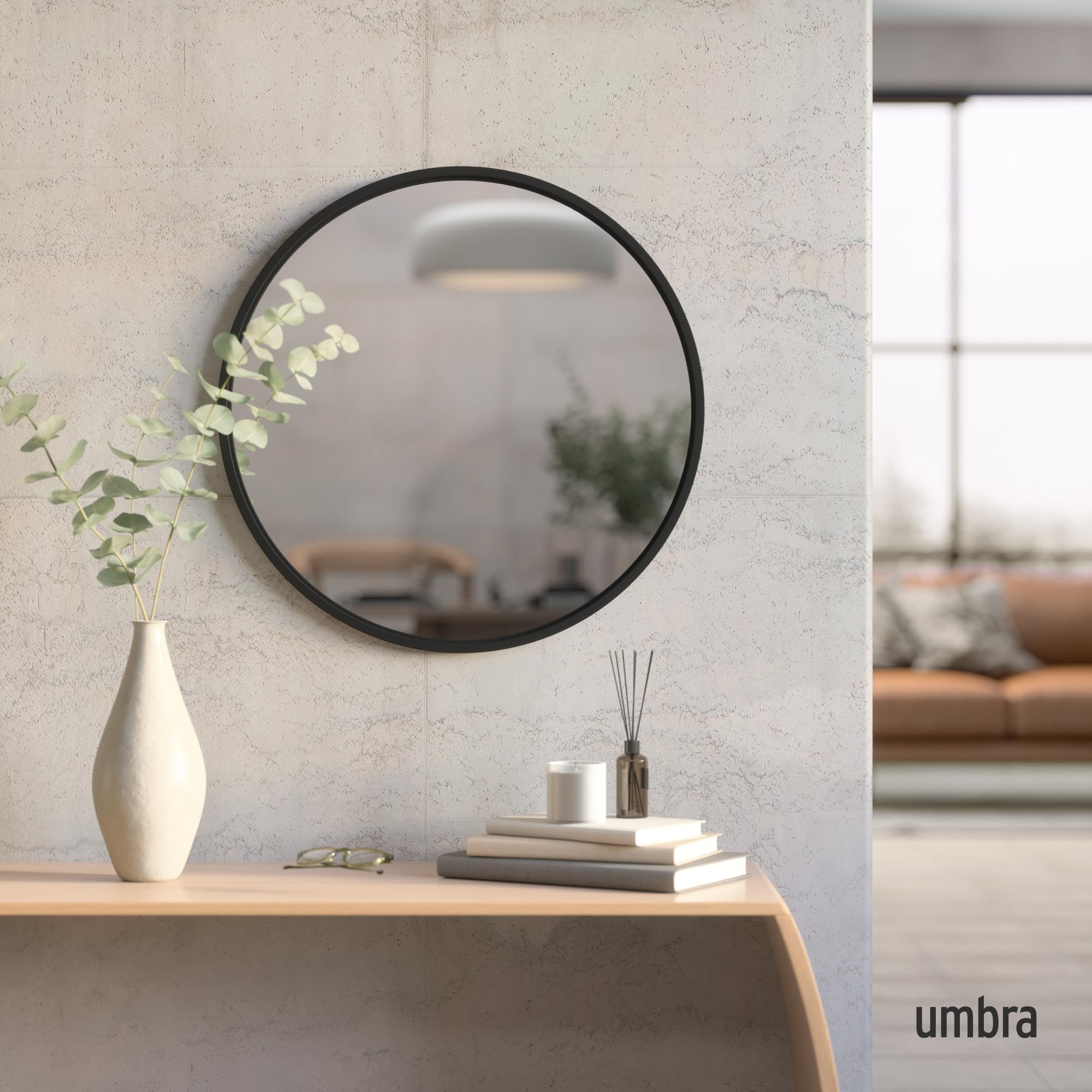 Umbra Hub Modern Beveled Wall Mirror with Rubber Frame 24-inch