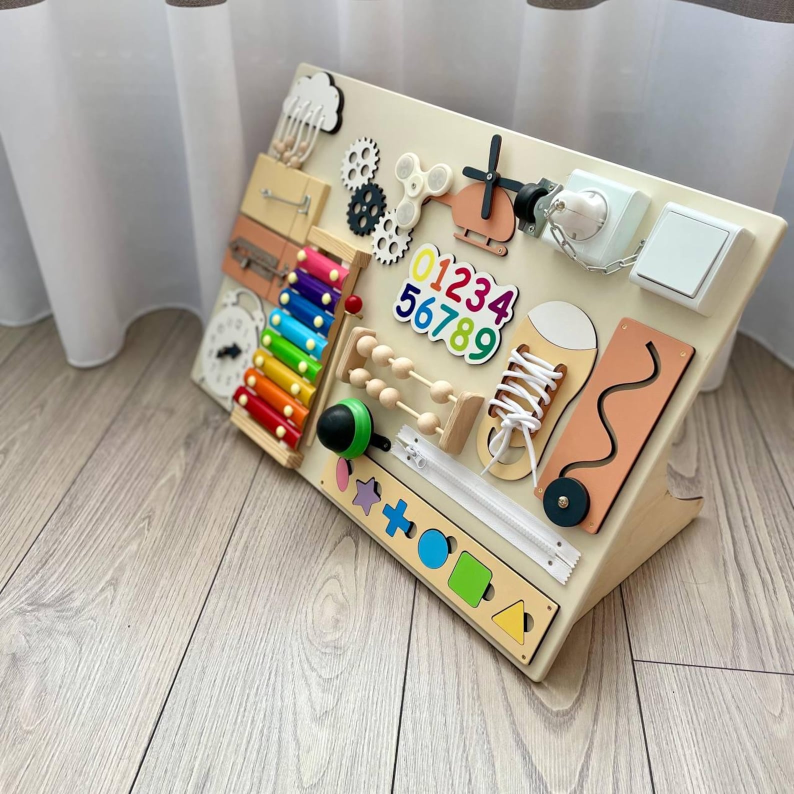 Wooden Montessori Sensory Activity Busy Board for Toddler Learning